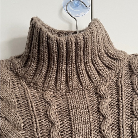 ASTR REVOLVE Taupe Brown Cable Knit Turtleneck Cropped Sweater, Size M - Picture 7 of 15